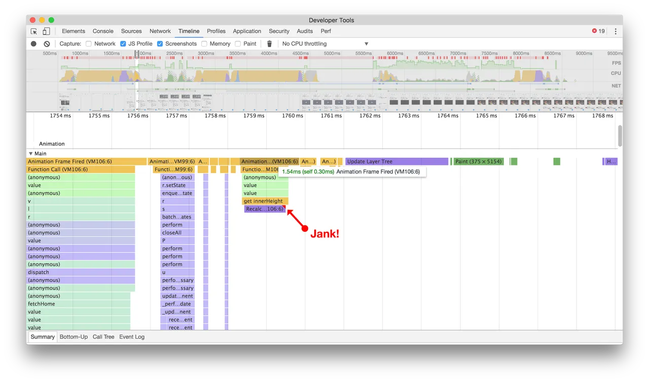 Jank before virtual scrolling