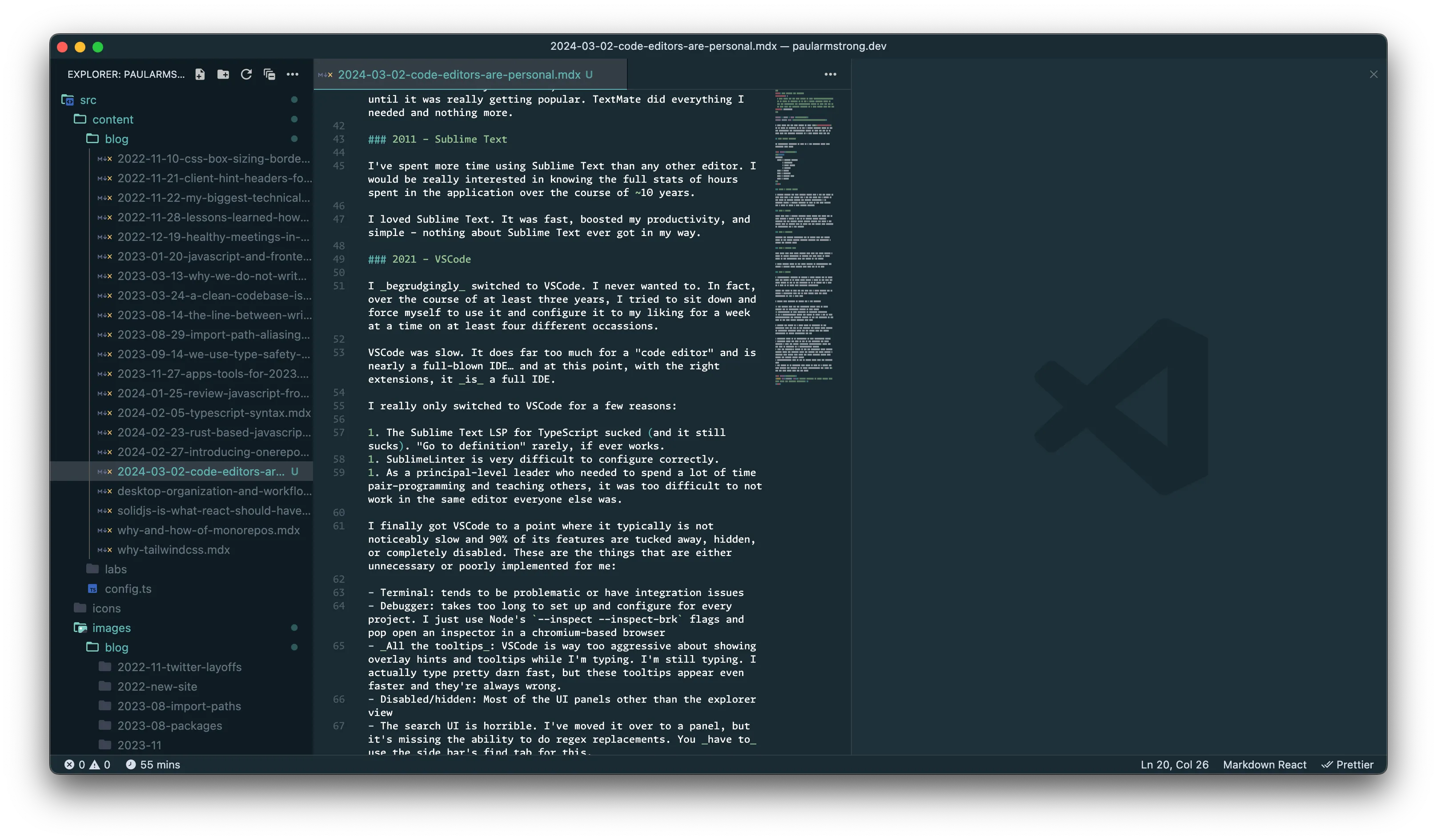 A minimal approach of using VSCode with most panes and features disabled.